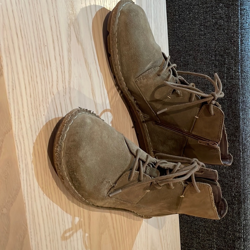 Clarks Olive Green Suede Lace-Up Ankle Boots